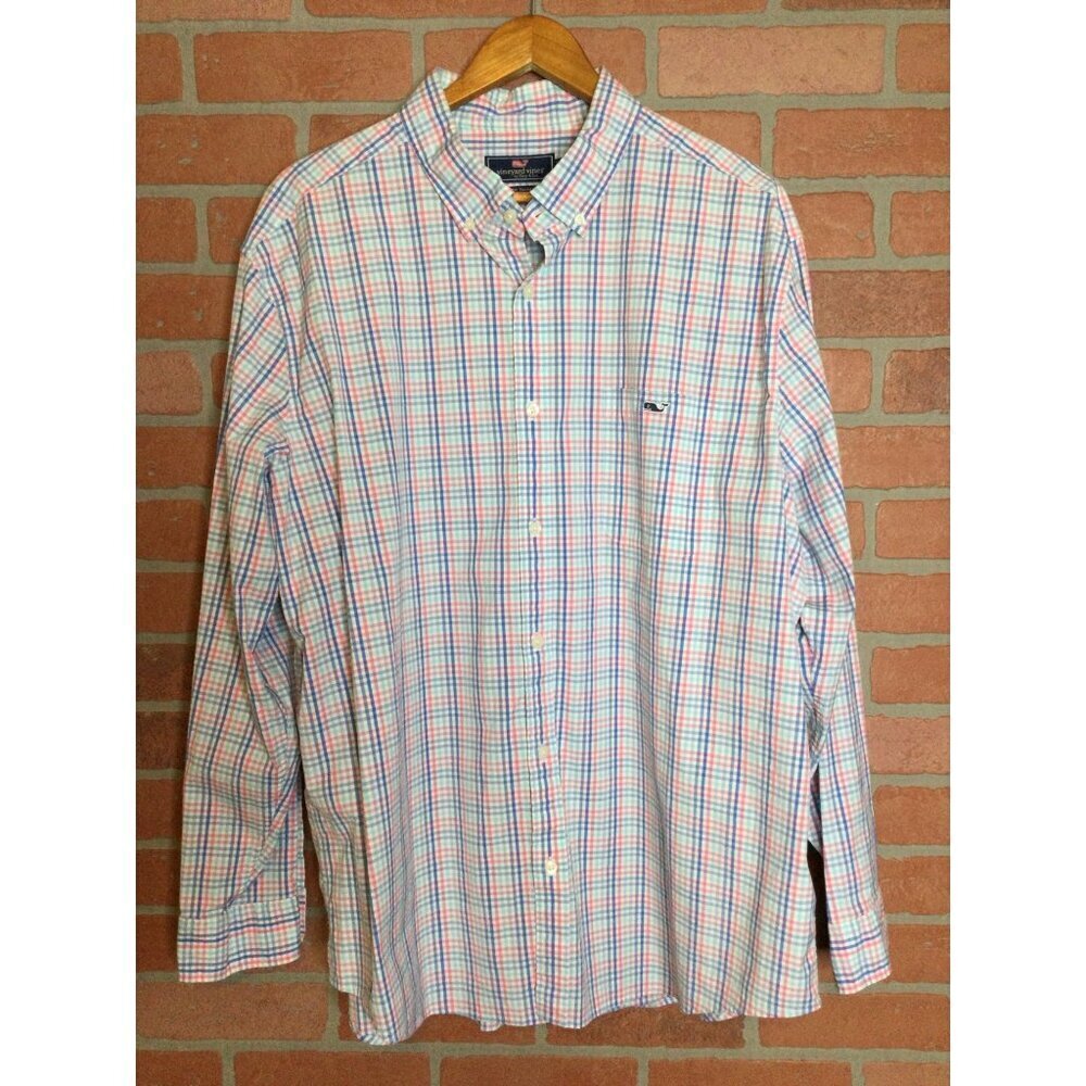 Vineyard Vines Mens XXL Classic Fit Tucker Shirt Long Sleeve Pastel Plaid Cotton